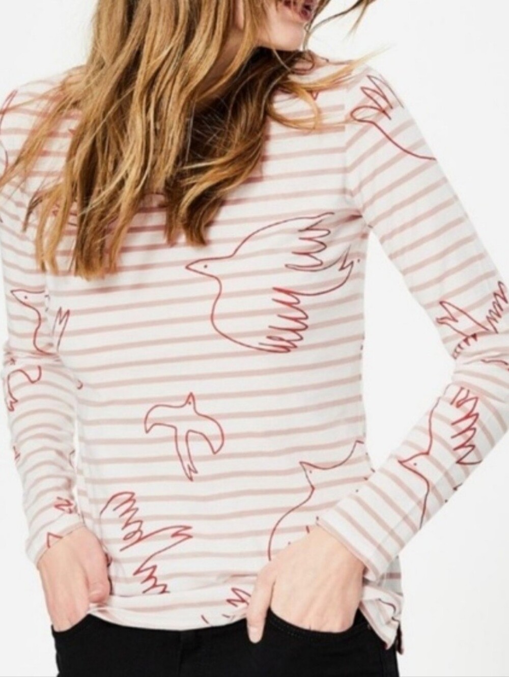Boden Breton Women's LS Top With Dove Print Size 12